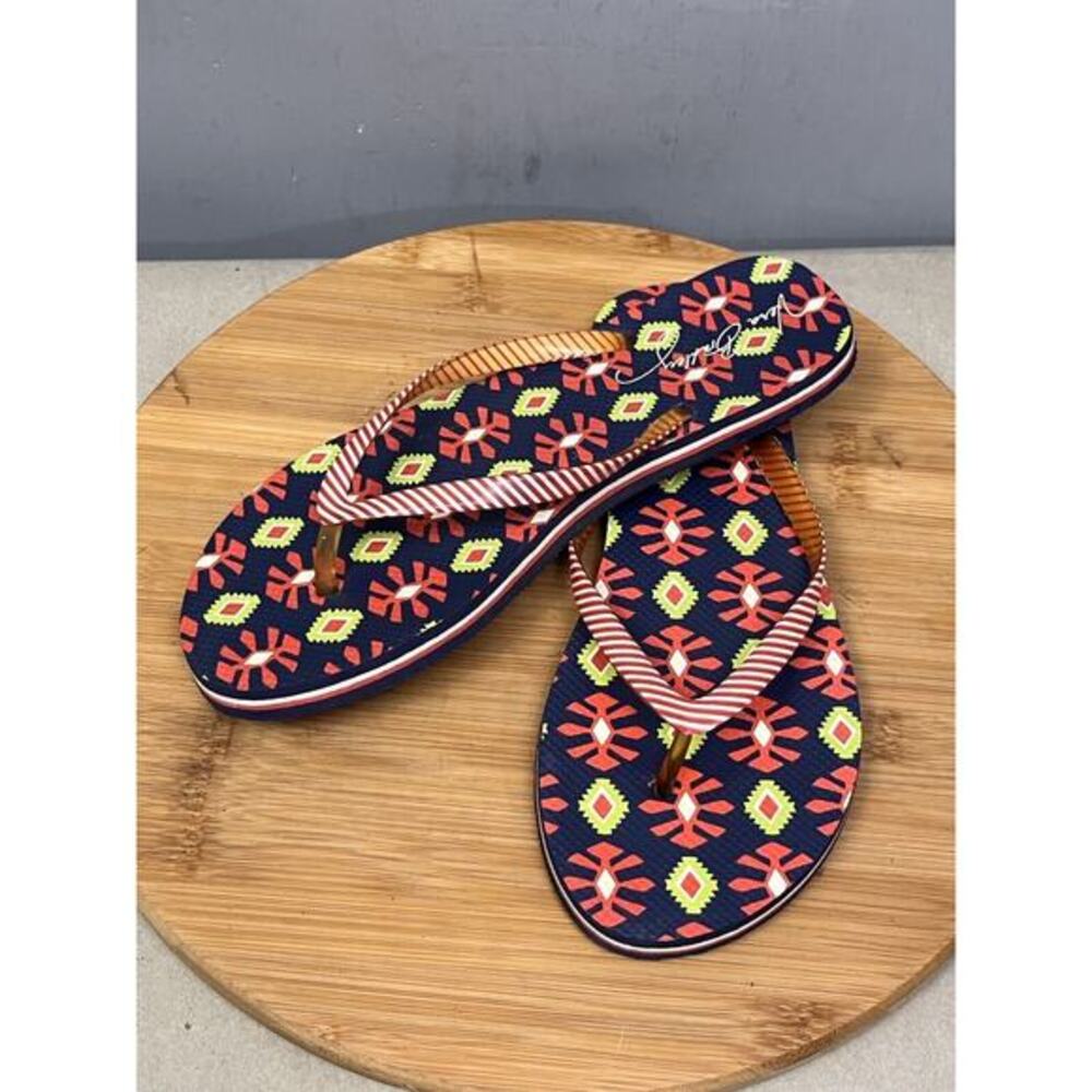 Vera Bradley Thong Sandal Womens size 7/8 blue flip flops‎ floral Striped Rubber